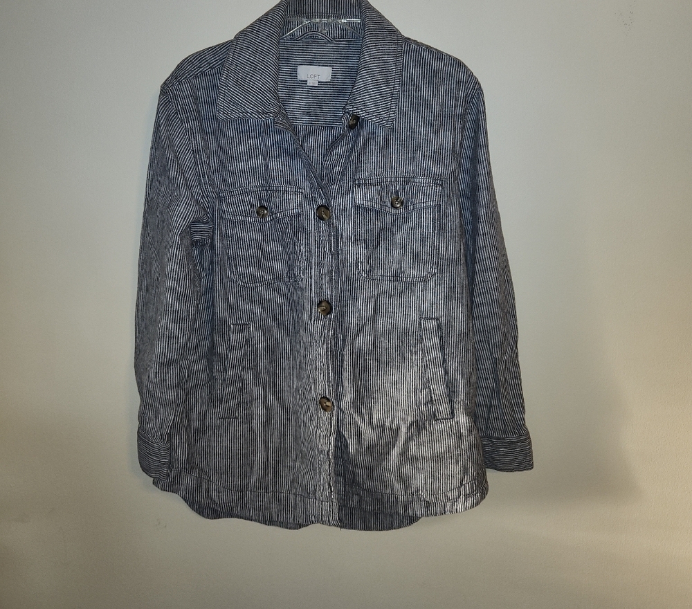 LOFT Gray Striped Shirt Jacket